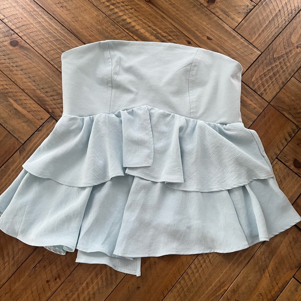 Zara tube top blouse, light blue, Size Medium